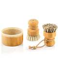 SUBEKYU Bamboo Dish Brush Set with Soap Holder, Wooden Dish Scrubber with Soap Dispenser, Natural Kitchen Scrub Brush, Washing Pot/Pans/Cast Iron, 2 Pack, Sisal + Coconut Palm Bristles - color: Sandstone Base +Sisal 1p+palm 1p, size: Regular size