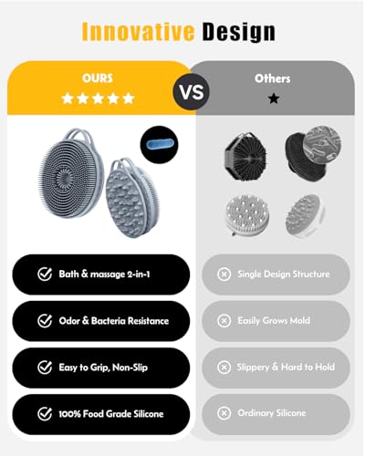 2 in 1 Silicone Body Scrubber, Anti Cellulite Massage Scrubber, Exfoliating Shower Brush for Men & Women, Removes Dead Skin, Reduces Cellulite, Improves Circulation, Fast Dry, Non Slip (1PC, Grey) - color: Grey, size: 1PC