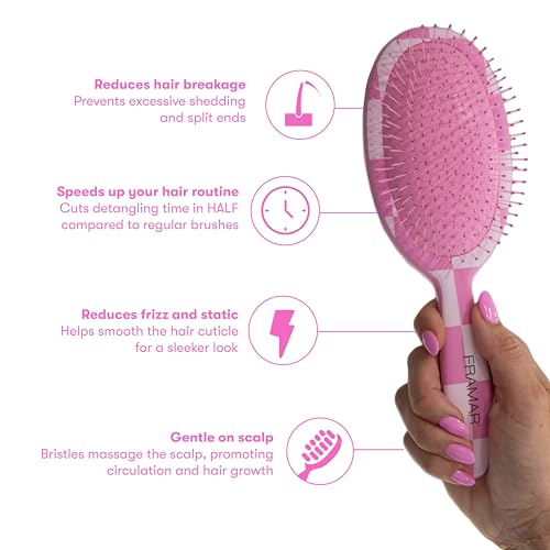 FRAMAR Checkered Hair Brush Detangler – Wet Hair Brushes For Women, Womens Hair Brush, Hair Accessories, Hairbrush For Women, Cepillos Para Cabello, Reduces Breakage – Detangle Brush - Pink - color: Pink Checkered