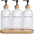 Clear Shampoo and Conditioner Dispenser Set by Brighter Barns - Refillable Plastic Shower Dispenser for Bathroom - Shampoo Bottles & Tray - Modern Bathroom Accessory for Hotel, Vacation Rental (Clear) - color: Clear