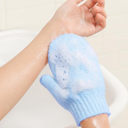 3Pcs Exfoliating Gloves for Shower, Gentle Body Scrub Mitt Set, Exfoliating Body Scrubber Glove, Gentle Cleansing Accessories, Blue - color: Blue