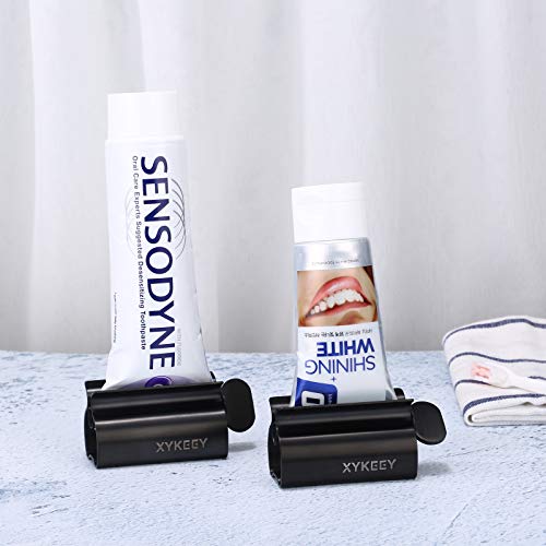 XYKEEY Toothpaste Tube Squeezer - Set of 2 Toothpaste Squeezer Rollers, Metal Toothpaste Tube Wringer Seat Holder Stand (Matt Black) - color: Matt Black