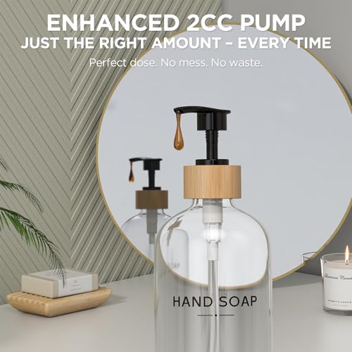 Hand and Dish Soap Dispenser Set,16oz Glass Bottles with Bamboo Pumps & Tray,Countertop Soap Dispensers for Kitchen,Luxury, Minimalist & Farmhouse Decor - color: Hand Dish (Transparent)