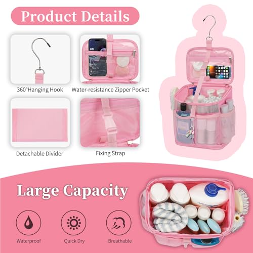 CUBETASTIC Shower Caddy Portable Mesh Shower Tote for Bathroom, Gym, Travel, Camping - Quick Dry Hanging Organizer Toiletry Bag with Handle for College Dorm Room, Men & Women - color: A# Pink, size: Standard