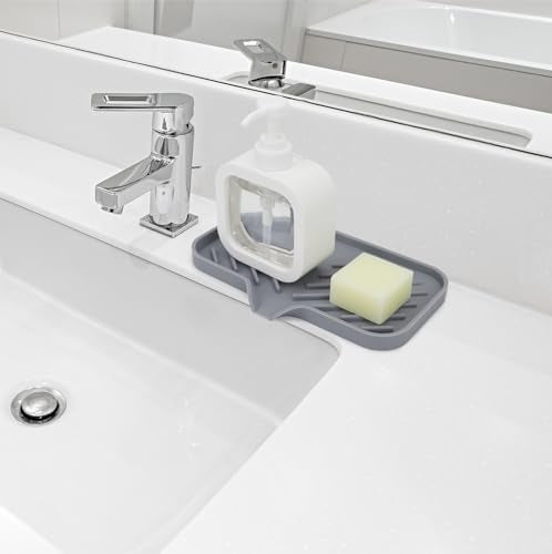 Yasmen Silicone Bathroom Soap Dishes, Sink Sponge Holder for Kitchen, Rubber Soap Dish with Drain, Shower Soap Sponge Tray, Sink or Counter Organizer, for Bar Soap, Bottle, Dish Soap Dispenser-Grey - color: Gray, size: L(9.5"×5.1" )