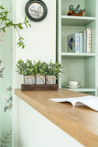 Dahey Fake Eucalyptus Plants Farmhouse Table Centerpieces for Dining Room | Set of 3 Galvanized Pots, Brown Wood Tray, For Bathroom Coffee Kitchen Entryway Living Room Decor, No Maintenance Required