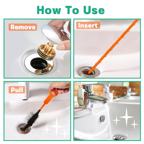 Drain Snake Hair Drain Clog Remover - 4 Pack Shower Snake Sink Unclogger Tool with Exquisite Packaging (Orange) - color: Orange, style: 4 Pack