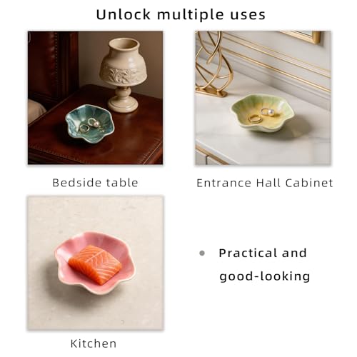 Ceramic Lotus Leaf Trinket Dish, Ring Holder for Jewelry | Keeps earrings, necklaces, keys, and keepsakes handy on vanities or nightstands, a sweet gift for moms, sisters, and friends - color: Electroplated silver