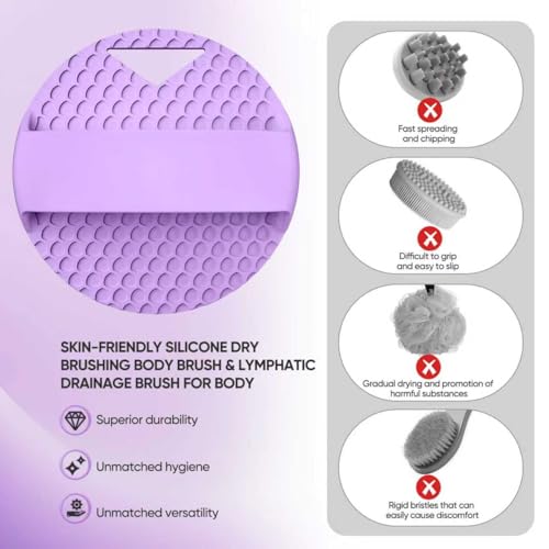 Silicone Body Scrubber -Anti Zinc Infused Exfoliating Body Scrubber | Anti Slip Silicone Loofah,Stiff & Soft Bristles for Cellulite Reduction,Blood Circulation- Purple - color: Purple