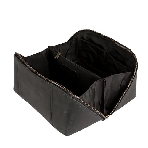 KomalC Luxury Leather Men’s Toiletry Travel Bag – Handmade Shaving Kit with Waterproof Interior, Spacious Storage & Carry Handle – leather travel Kit Bag for Men & Women (Black) - color: Black