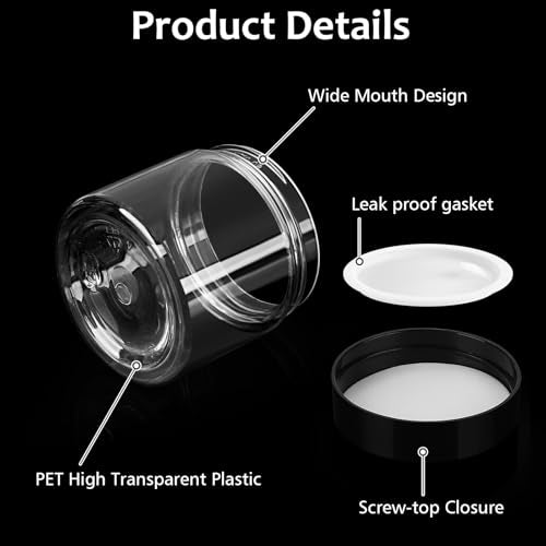 Accmor Plastic Container Jars with Lids, 2 OZ Empty Round Cosmetic Containers Jars, 4 Pcs Leak Proof Travel Storage Clear Sample Container for Lotions, Cream, Ointments, Body Butter, DIY Making - color: Black, size: 2 Ounce