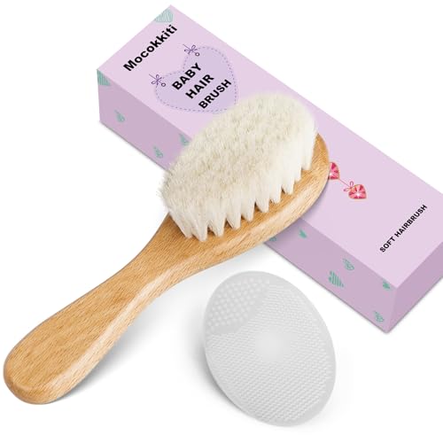 Baby Hair Brush and White Cradle Cap Brush Set for Newborns and Toddlers, Wooden Baby Hair Brush Set with Soft Goat Bristle, Baby Hair Care Kit (2PCS) - color: 2pcs(hair Brush+white Cradle Cap Brush)