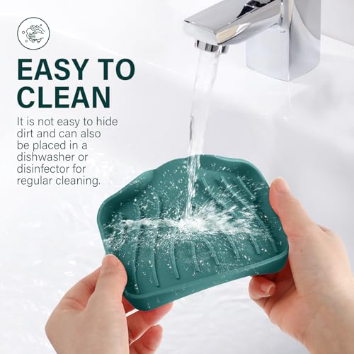 Silicone Soap Dish with Drain, SAISN Kitchen Soap Tray for Shower 2 Pack Self Draining Soap Dish Soft Bathroom Soap Holder for Kitchen Sink Flexible Portable Soap Saver, Green - color: Green