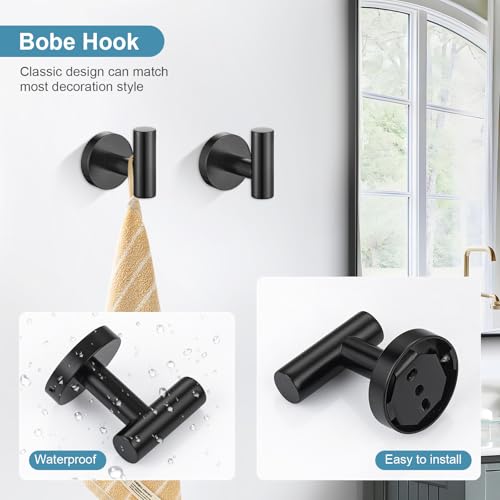 TQKAG Matte Black Bathroom Hardware Set 6-Piece Bathroom Accessory Set 23.6 Inch Round Stainless Steel Towel Bar Set Wall Mounted - color: Matte Black, size: 6-Pieces Set
