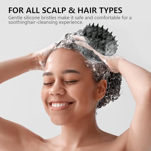 2 in 1 Shower Brush, BEAUTAIL Silicone Body Scrubber & Scalp Massager | Dual-Sided Bath Brush for Deep Cleansing & Dandruff Removal, Gentle Exfoliator for Sensitive Skin, Women, Men & Kids (Black) - color: Type2-black 1 Pc