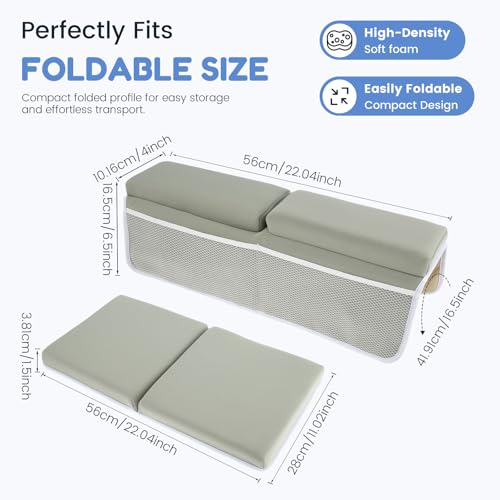 Baby Bath Kneeler and Elbow Rest Pad Set, Extra Large Memory Foam Kneeling Pad with 4 Toy Storage Pockets, Non-Slip Foam Mat with Suction Cups, Relief for Aching Knees & Elbows - Grey