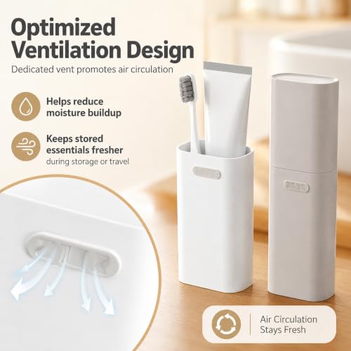 HyJeryty Ventilated Compact Grey Toothbrush Travel Case, Portable Toothbrush & Toothpaste Holder Cover Organizer Container with Mouthwash Cup for School, Camping, Business Trip, Bathroom Storage - color: Simple Grey