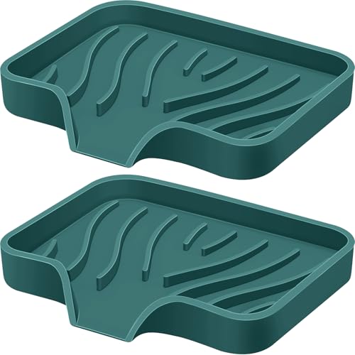 Silicone Soap Dish with Drain, SAISN Kitchen Soap Tray for Shower 2 Pack Self Draining Soap Dish Soft Bathroom Soap Holder for Kitchen Sink Flexible Portable Soap Saver, Green - color: Green