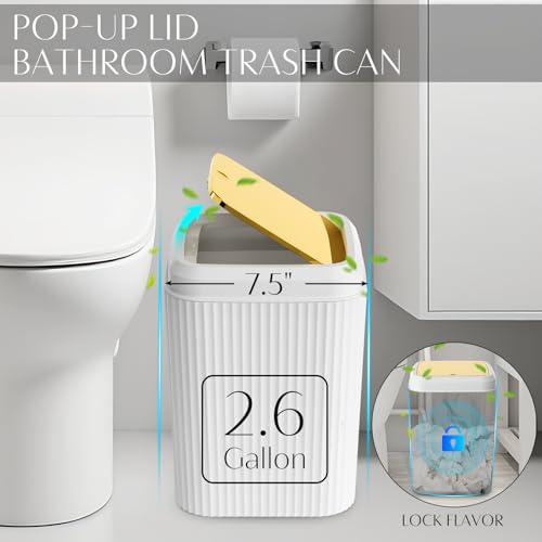 17PCS Bathroom Accessories Set, White Bathroom Set Bathroom Accessories Set with Trash Can, Toilet Brush, Toothbrush Holder, Qtip Holder & 3PCS Soap Dispenser - size: Bath Set with Press-Top Trash Can, style: White