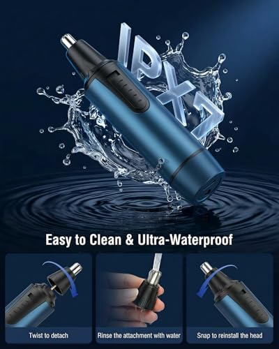 AREYZIN Nose Hair Trimmer for Men,2026 Professional 3 in 1 Painless RechargeableEar and Nose Trimmer,IPX7 Waterproof Eyebrow Facial Hair Trimmer Body Grooming Kit Dual EdgeBlades - color: Blue