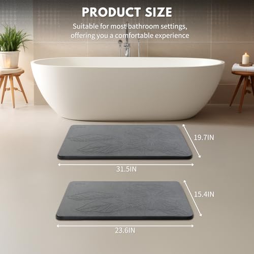 XMarrat Extra Large Stone Bath Mat Large, 31.5'' x 19.7'' Diatomaceous Earth Non-Slip Stone Shower Mat, Super Absorbent Diatomite Stone Mats for Bathroom, Quick Drying, Easy to Clean (Dark Gray) - color: Dark Grey F2, size: 31.5" x 19.7" (Rectangular)