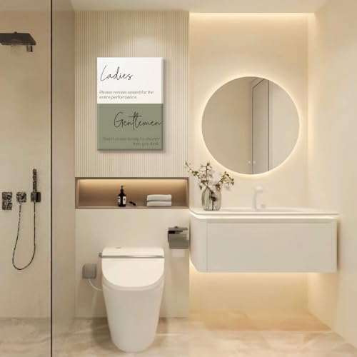 HDXUFJQ Funny Canvas Wall Art - White and Green Toilet Room Humor Wall Decor - Amusing Farmhouse Bathroom Sign - Picture Print - Ladies and Gentlemen - Ready to Hang (12"x16") - color: Wrapped Canvas Bathroom Sign, size: 16"L x 12"W