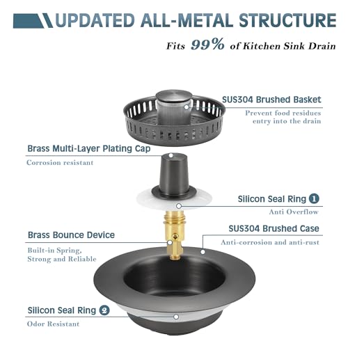 Kitchen Sink Drain Strainer 2 Pack, 304 Stainless Steel Pop Up Sink Stopper, Anti-Clogging Sink Drain Strainer for US Standard Kitchen Drain (Gunmetal Gray) - color: Gunmetal Gray, size: 2 Pack