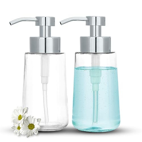 Soap Dispenser, Clear Glass Soap Dispenser with Rust Proof Pump, 16oz Liquid Soap Pump with Waterproof Labels, Dish & Hand Soap for Bathroom, Kitchen, Chrome Pump, Pack of 2 - color: Chrome