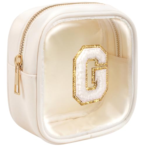 KOTORA Travel Clear Makeup Bag Toiletry Bag, Make up Bag Waterproof Toiletry Bags for Women Cosmetic Bag Preppy Stuff Brithday Gifts for Women Personalized White Mother Girlfriend Wife Gifts Letter G - color: Beige, style: G