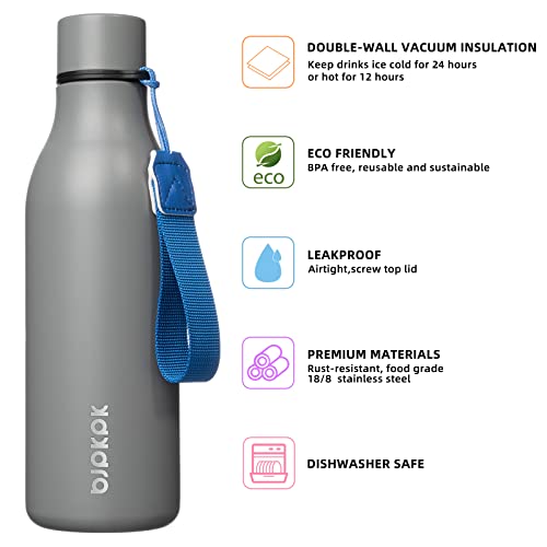 BJPKPK Insulated Water Bottles, 18 oz Stainless Steel Metal Water Bottle with Strap, BPA Free Leak Proof Jugs, Mugs, Flasks, Reusable Thermal Flasks for Sports & Travel, Grey - color: Gray, size: 18 Ounces, style: 18oz