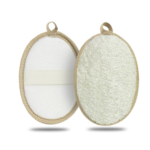 Loofah Exfoliating Body Scrubber (2 Pack), Natural Body Scrubbers for Shower Exfoliator, 100% Natural Lufa Bath Scrub Loofa Sponge Pad, Large Lufas for Men and Women Loufa Biodegradable Luffa Beige