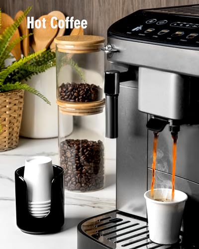 3 oz Original Ceramic Bathroom Cup Dispenser with 5 PLA Paper Cups, Bathroom Essential Accessories for Mouthwash Holder on Bathroom Vanity Countertops (1 Pack, Black) - color: Black, size: 1 Pack