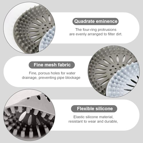 Hair Catcher Drain Cover Set for Shower Sink Floor Use Silicone Hair Stopper in Multiple Shapes Colors for Home Cleaning(Grey) - color: Gray, size: 5.3 inch