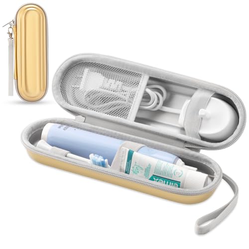 Toothbrush Travel Case for Oral B/Oral-B Pro 1000 1500 5000 7000 & Philips Sonicare 4100 1100 5300 5100 6100/iO Electric Toothbrush, Hard Protective Storage Bag (Dazzling gold) - color: Dazzling gold