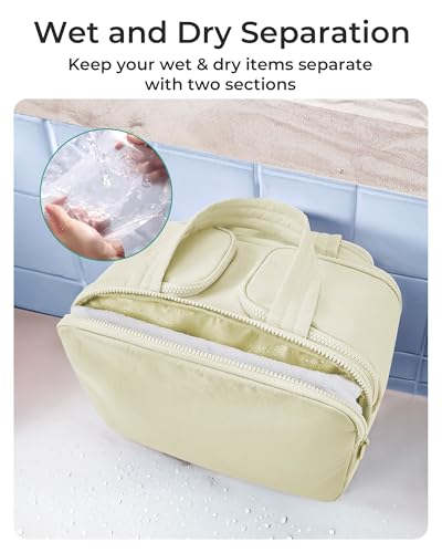 BAGSMART Travel Toiletry Bag, Crush Toiletry Bag for Women, Wide-open Puffy Toiletry Bags for Traveling, Large Travel Cosmetic Makeup Bag Organizer for Accessories,Toiletrie, Beige - color: d-Beige