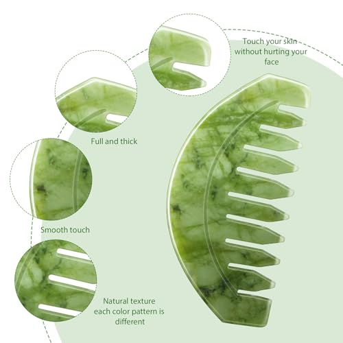 BBTO 2 Pcs Jade Comb for Scalp Massage Gua sha Comb for Head Body spa Hair Multifunctional Handheld Massage Tools(Round, Classic Style) - style: Round, Classic Style