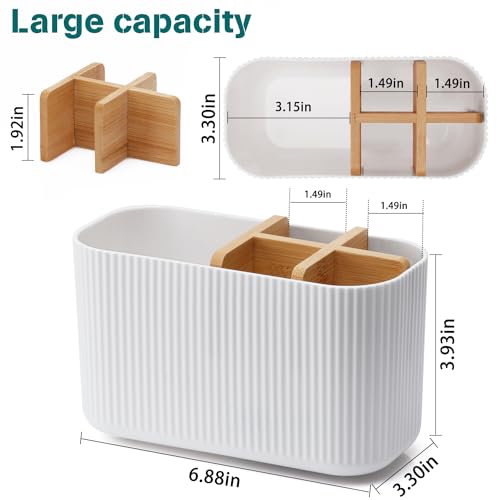 GFWARE White Toothbrush Holder - Bamboo Toothbrush Holders for Bathrooms Electric Toothbrush Holder Organizer Kids Toothbrush Holders for Bathrooms Countertop - color: White
