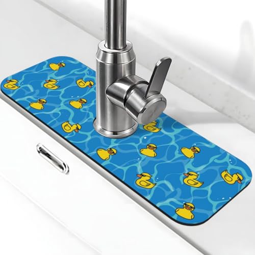 Duck Sunglasses Yellow Cool 15" X 5.5" Kitchen Sink Splash Guard Faucet Faucet Guard Draining Mat Sink Splash Guard Faucet Kitchen Bathroom - color: Duck Sunglasses Yellow Cool