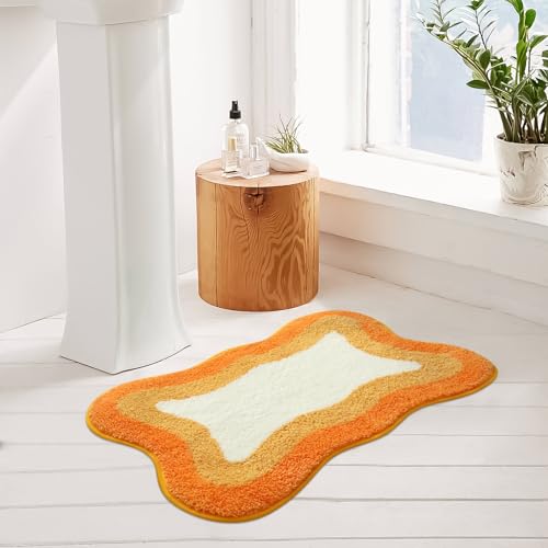 HAOCOO Orange Bathroom Rugs Non Slip Washable, Soft Plush Irregular Shape Non Slip Bath Mat,Microfiber Machine Washable Floor Mat Carpet for Bath Sink Tub Shower - color: Orange, size: 18x25 inch (Irregular)