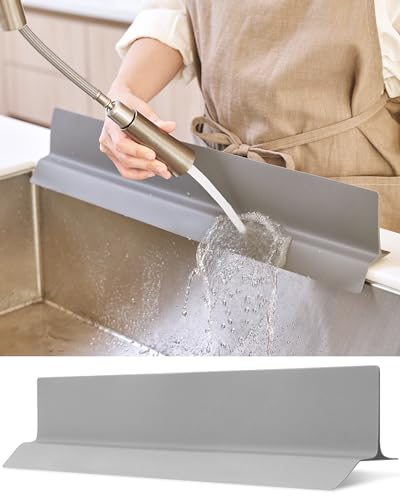 DEARCUS Kitchen Sink Splash Guard 23 Inch – Soft Silicone Water Shield Keeps Clothes & Countertops Dry, Strong Suction Non-Slip, No More Wet Sleeves or Sore Arms – Dishwasher Safe, Easy Install (Gray) - color: Gray, size: 23"