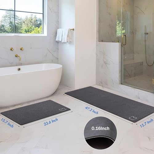 2 Piece Bathroom Rugs Mat Set - Quick Dry Diatomaceous Earth Bath Mat for Bathroom Non-Slip Bath Rug with Rubber Backing, Absorbent Bath Mats Thin Bath Floor Mat, 15.7x23.6+15.7x47.2 Inch, Dark Grey - color: Dark Grey, size: 1'4" x 3'11" (Runner)