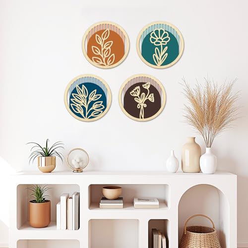 TOARTi 4Pcs Wooden Boho Floral Wall Art Set, Modern Minimalist Flower Wooden Hanging Sign,Bohemian Plants Artwork,Farmhouse Vintage Botanical Wall Decor for Living Room Bedroom Office Bathroom - color: 4pcs Wooden Boho Floral Wall Art