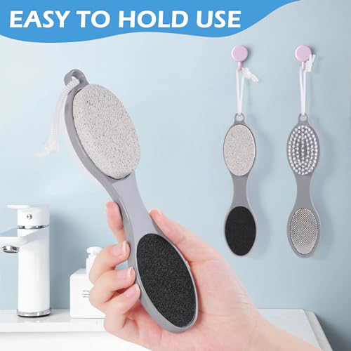 3 Pcs 4 in 1 Foot Brush for Use in Shower with Pumice Stone, Foot Rasp and Sandpaper, Foot Scrubber Brush for Feet, Dead Skin Remover for Foot Care - style: 3 Gray Foot Brush