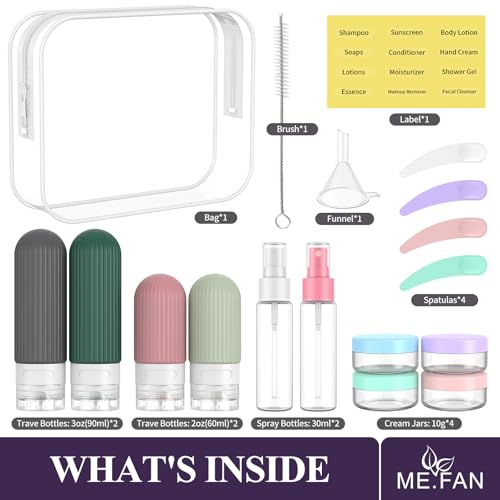 ME.FAN Travel Bottles for Toiletries,18 Pack Silicone Portable Size Bottle, TSA Approved Refillable Cosmetic Container Kits for Conditioner, Shampoo, Lotion,Face Cream - Morandi - color: Morandi