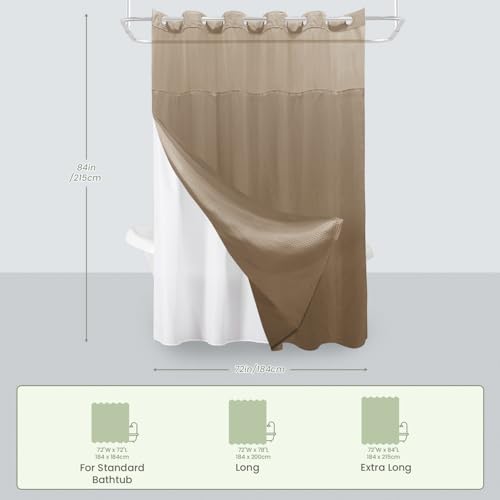 Inhousolu No Hook Shower Curtain with Snap-in Fabric Liner, Waffle Weave 230 GSM Polyester, Weighted Hem, Water Repellent Washable, Mesh Top Window 72" W x 84" L Beige - color: Beige, size: 72"W x 84"L (Pack of 1)