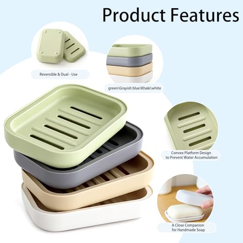 Double Layer Plastic Draining Soap Dish, 4 Pack
