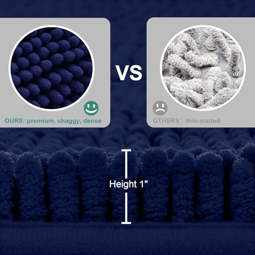 HOMEIDEAS 3 Pieces Navy Blue Bathroom Rugs Set, Ultra Soft Non Slip Bath Rug and Absorbent Chenille Bath Mat, Includes U-Shaped Contour Rug, Bath Mat and Toilet Lid Cover, Perfect for Bathroom, Tub - color: Navy Blue, size: 20"x32"+U 20"x24"+Cover 18"x21"