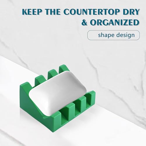 Self Draining Soap Dish Holder,Silicone Soap Dish,for Bathroom,Kitchen, Sponges，Can Extend Soap Life，Keep Soap Bars Dry and Easy Cleaning (Deep Green,1-Pack) - color: Deep Green,1-pack