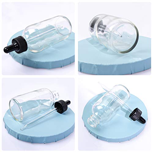12 Pack 4oz Clear Glass Bottles with Glass Eye Droppers for Essential Oils, Perfumes & Lab Chemicals (1 Brush, 2 Funnels, 2 Extra Droppers, 24 Pieces Labels & 30ml Measuring Cup Included) - color: Clear