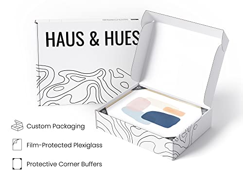 HAUS AND HUES Abstract Art Wall Decor - Set of 3 Abstract Wall Art for Living Room, Blue Posters Geometric Wall Art Abstract, Room Posters Aesthetic Colorful Wall Art (Beige Frame, 12x16) - color: Painted Pastel, size: 12"L x 16"W, style: Beige Framed